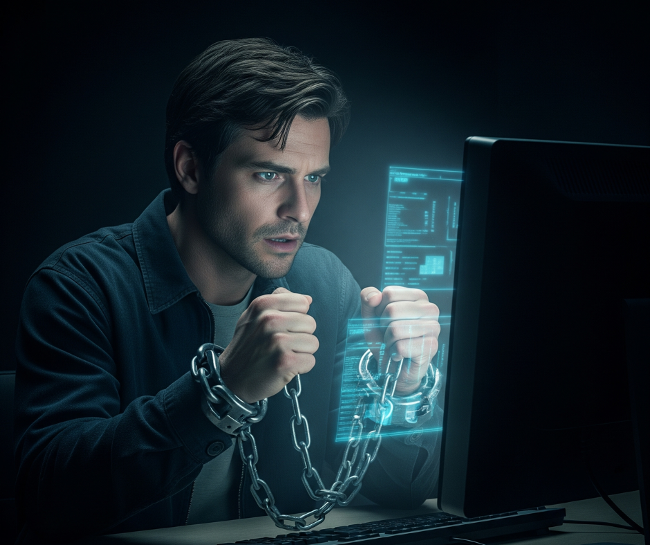 homem olhando pra tela do computador vidrado