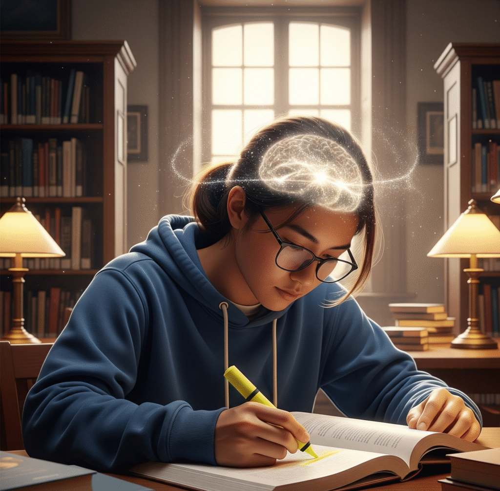 moça estudando celebro virtual