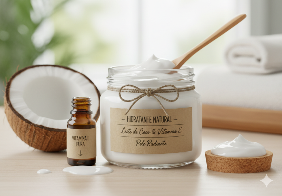 Hidratante-de-Leite-de-Coco-e-Vitamina-E 10 Hidratantes Caseiros Para o Rosto Com Resultados Surpreendentes: Receitas Naturais que Funcionam