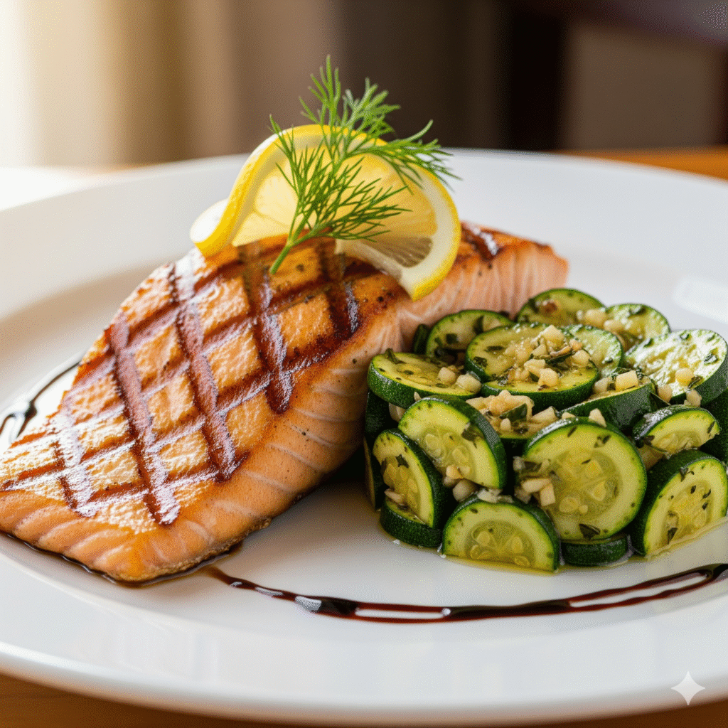 Salmao-Grelhado-com-Abobrinha-Refogada-1024x1024 10 Receitas Para Diabéticos Que Controlam Glicemia Naturalmente