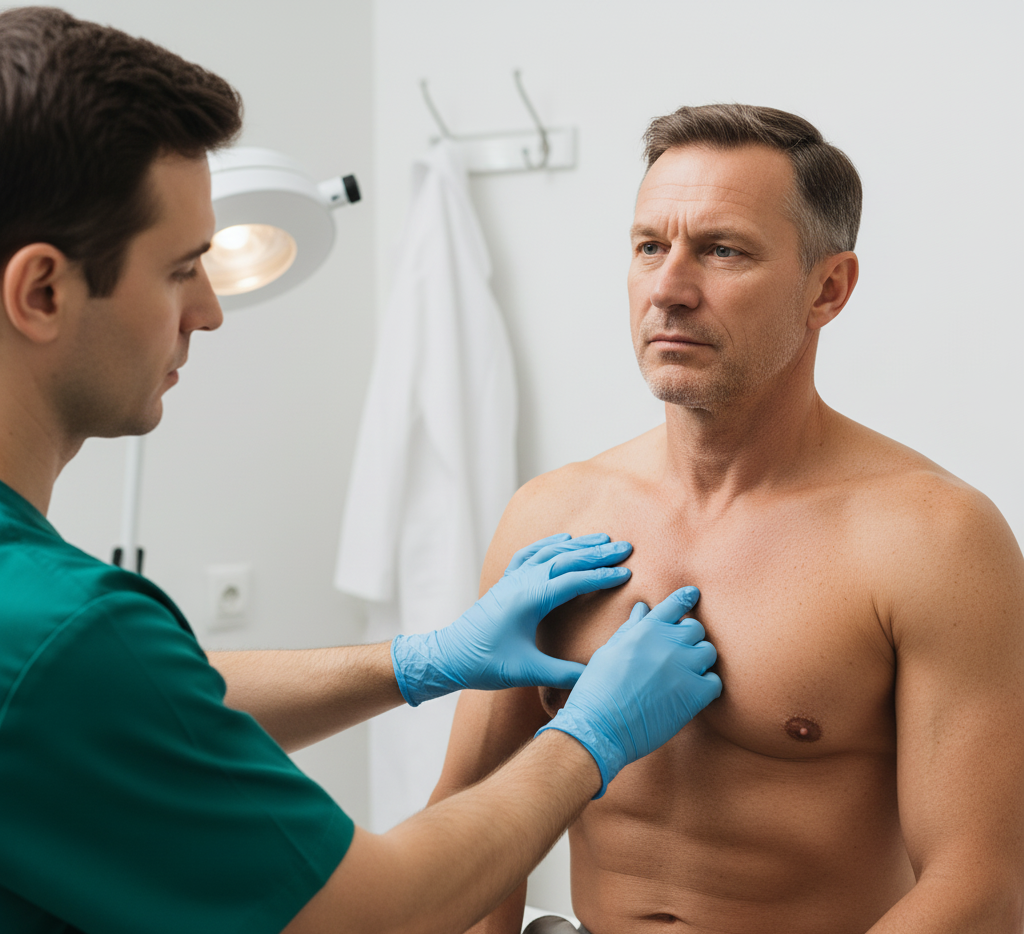 homem realizando exame ginecomastia tag